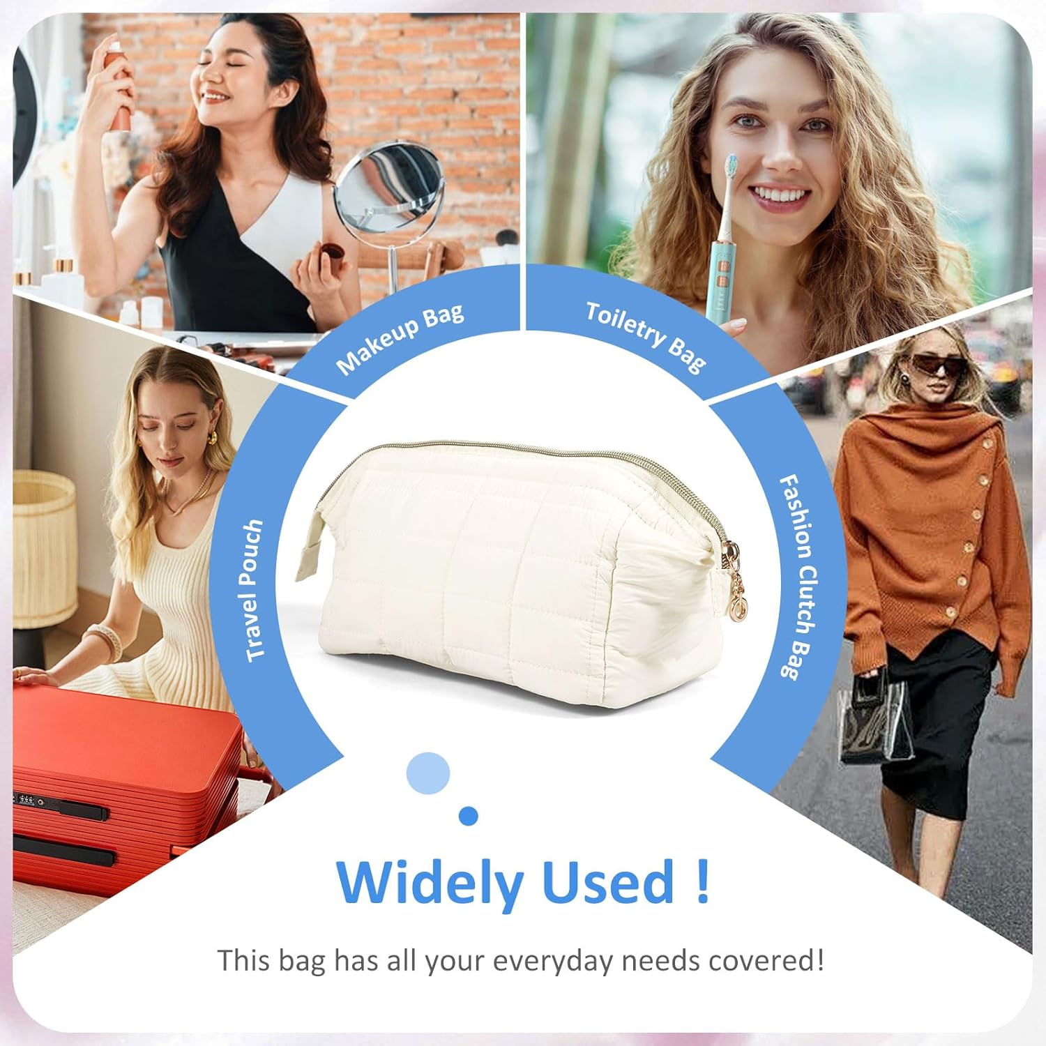 Makeup Bags, Large Capacity Travel Cosmetic Bag, Makeup Bags for Women, Lightweight Toiletry Travel Bag with 3 Inner Pockets, Travel Cosmetic Bags for Women Girls (Beige) - Black image number 5