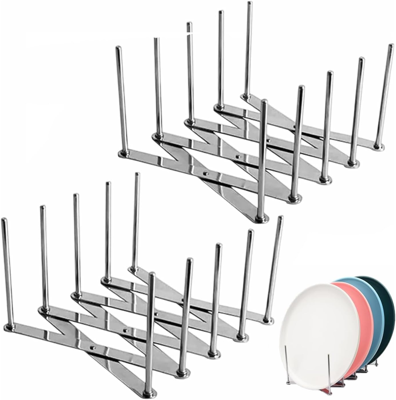 Lyfengdeam Pot Lid Holder, Adjustable Pot Lid Organizer, Kitchen Cabinet Pantry Pan and Pot Lid Organizer Rack Holder Adjustable Plate Organizer Rack, Retractable Small Dish Drying Rack (2 Pcs) image number 1