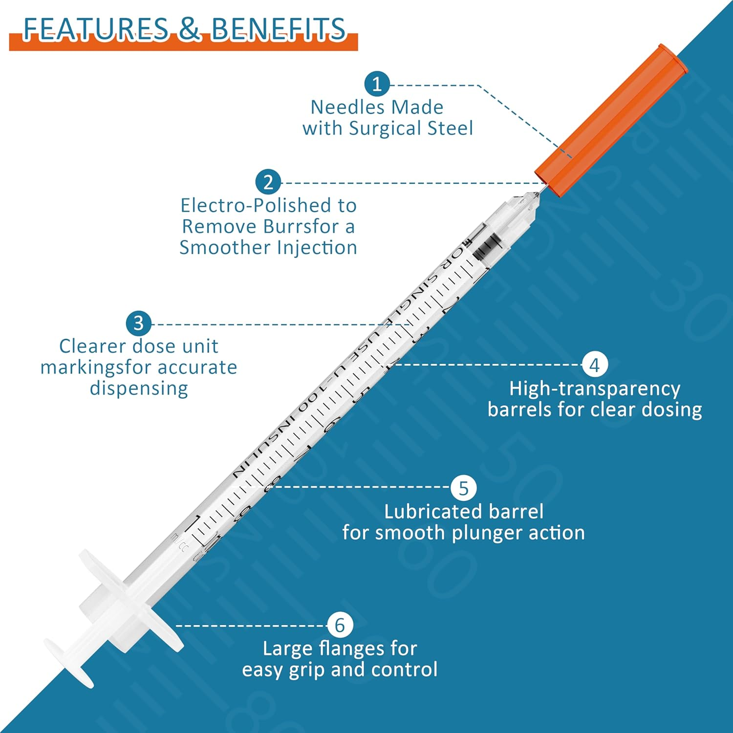 U-100 Syringes with 1Ml/Cc 30G 5/16 Inch 8Mm Needle, Disposable Syringe for Lab Dispensing Supplies, Individually Wrapped, Pack of 20 image number 2