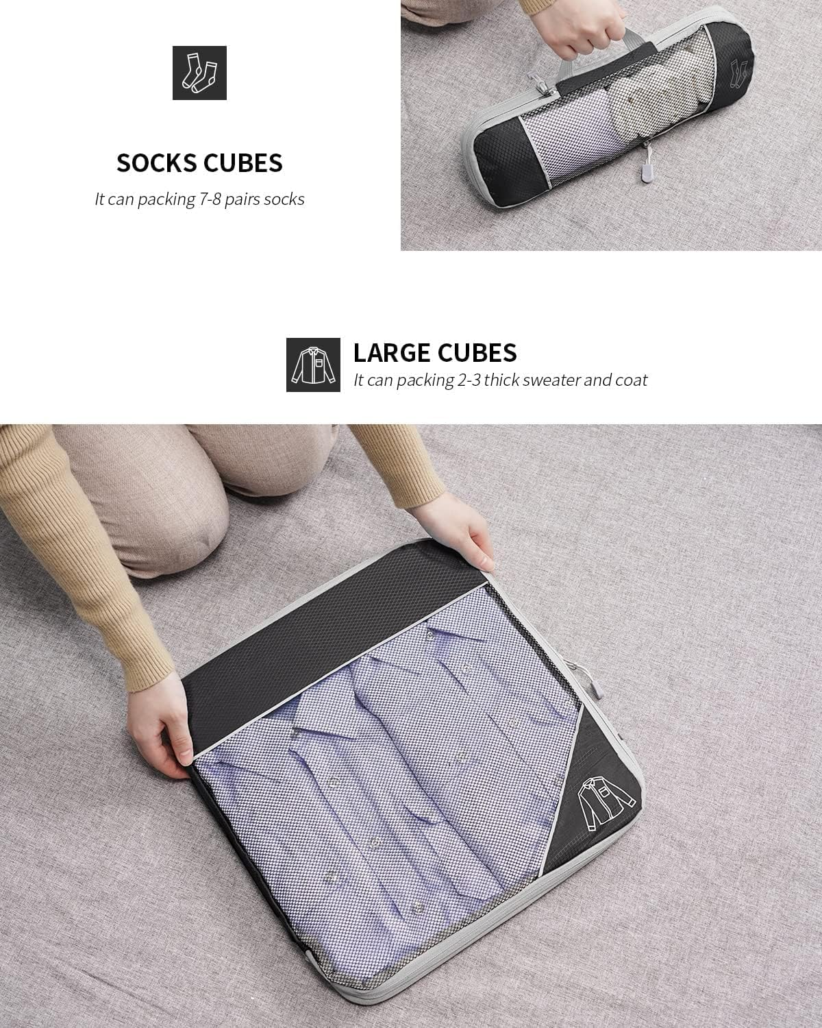 Compression Packing Cubes, Set of 9 Areaphmet Travel Packing Organisers Packing Cubes Set Compression Bags for Travel Luggage Organizers for Suitcases Travel Accessories (Black 9Pcs) - 7Pcs-Animal image number 7