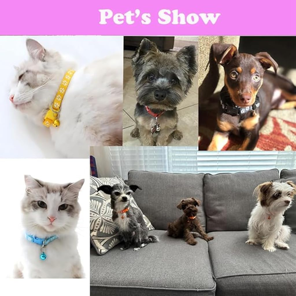 Yellow Small Cat Collar with Bell,Nylon Basic Reflective Puppy Collars Paw Print for XXS Xs Small Dog Pet Animal Litter Tiny Kitten Girls image number 1