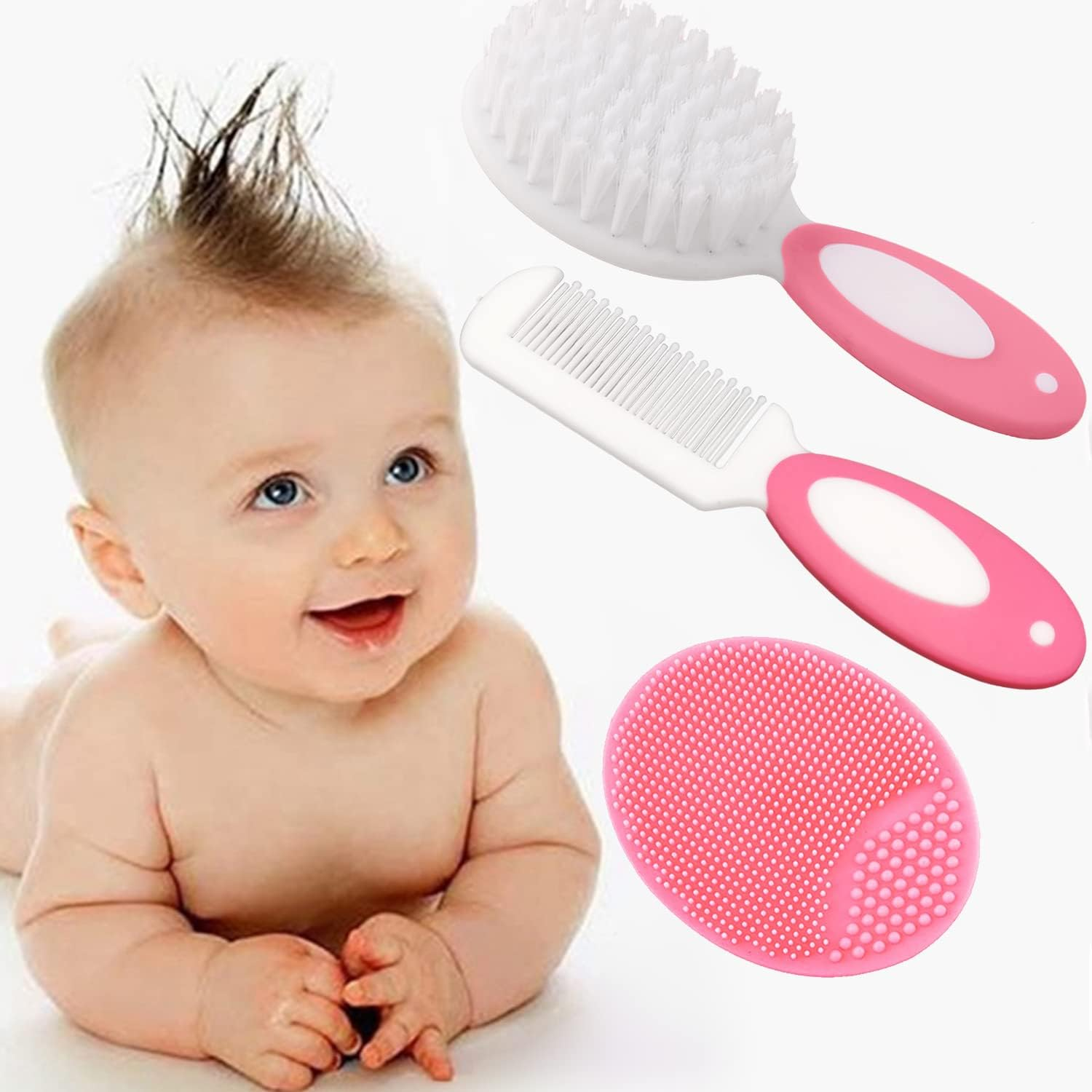 Baby Hair Brush, Cradle Cap Brush, Baby Hair Comb, Baby Hair Brush and Comb Set for Newborns & Toddlers, Baby Brush Soft Bristles, Ideal for Cradle Cap, Perfect Baby Registry Gift (Pink) image number 5