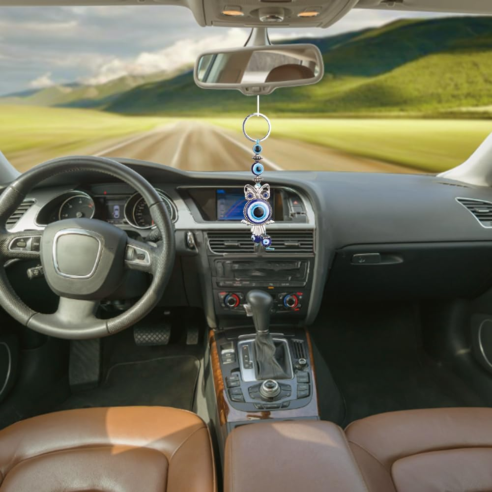 Evil Eye Key Chain, Evil Eye Owls Key Ring Blue Turkish Protection Charm Keys Holder Good Luck Hanging Stylish Pendants Car Handbag Decor Ornament Family Friends Birthday Christmas Graduation image number 1