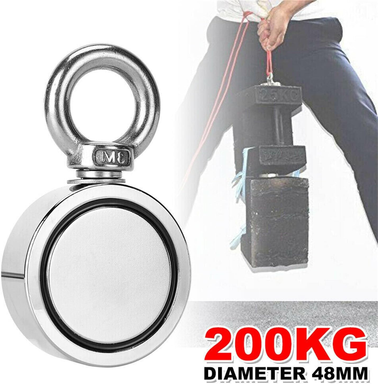 Leona Co Ultra Strong Salvage Magnet, Magnetic Salvage 200KG Super Strong Pull Ring Deep Sea Hunting Recovery Magnet Fishing with 10M Rope image number 5