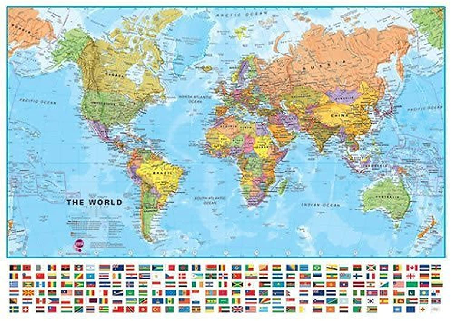 Maps International - World Map with Flags - Laminated - 84.1Cm (W) X 59.4Cm (H) image number 1