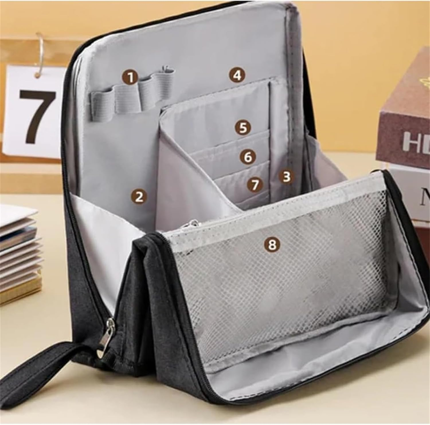 2025 New Doresty Makeup Bag,Doresty Standing Makeup Bag,Multi-Purpose Large Capacity Oxford Cloth Standing Makeup Bags with Compartments for Girls Women, Blue, Classic image number 3