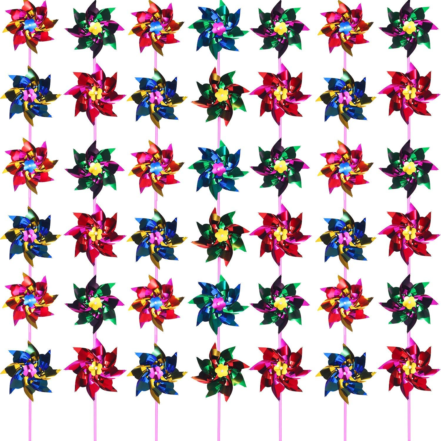 Hestya 50 Pieces Plastic Rainbow Pinwheel, Party Pinwheels DIY Lawn Windmill Set for Kids Toy Garden Party Lawn Decor, Assorted Colour image number 5