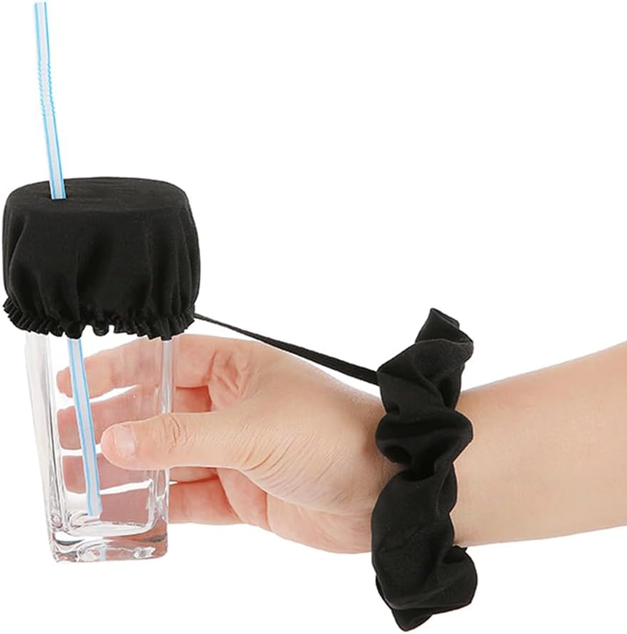 Pack of 5 Hair Band Drink Cover Drop Protection Bracelet Cap Scrunchie Hair Band Drink Cover Anti-Spike Drink Covers Disco Club Drinks Covers for Bar Parties Drinks and Evenings image number 5