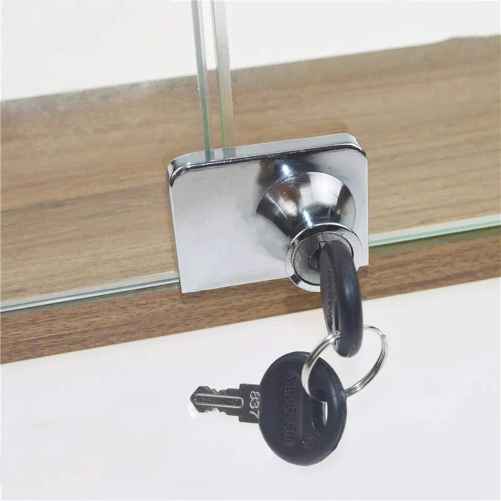 Glass Cabinet Door Locks, 2 Pcs Single Open Zinc Alloy Security Showcase Display Cabinet Door Locks with Keys for 5-8Mm Glass Door (One for All) image number 4