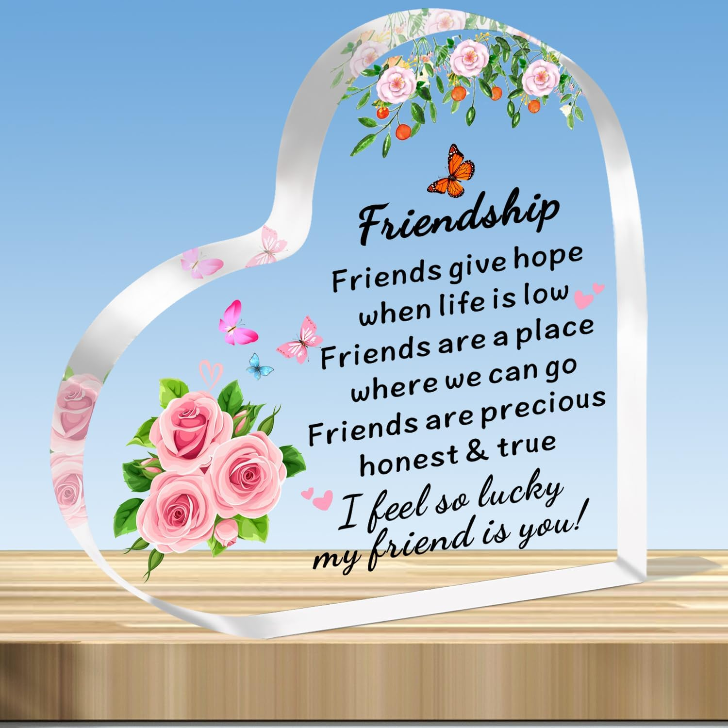 JMIMO Friendship Gifts Inspirational Friendship Acrylic Heart Plaque for Women Bestie Best Friend Birthday Christmas Graduation Gifts Long Distance Relationship Gifts Best Friend Present