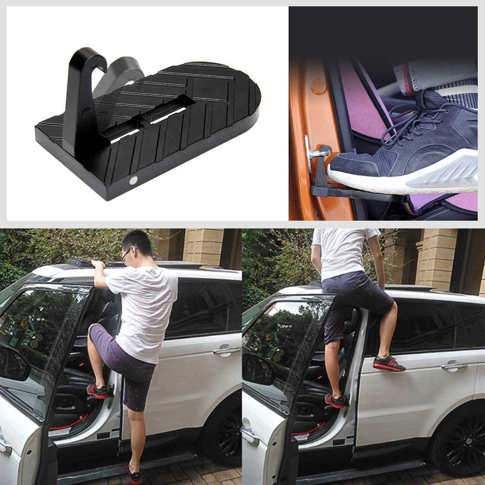 OPP ULITE Car Doorstep Vehicle Folding Ladder U Shaped Hook Pedal Foot Pegs Multifunction Easy Access to Rooftop with Safety Hammer Doorstep for Car Roof-Rack Truck SUV Jeep Off-Road,Black image number 3