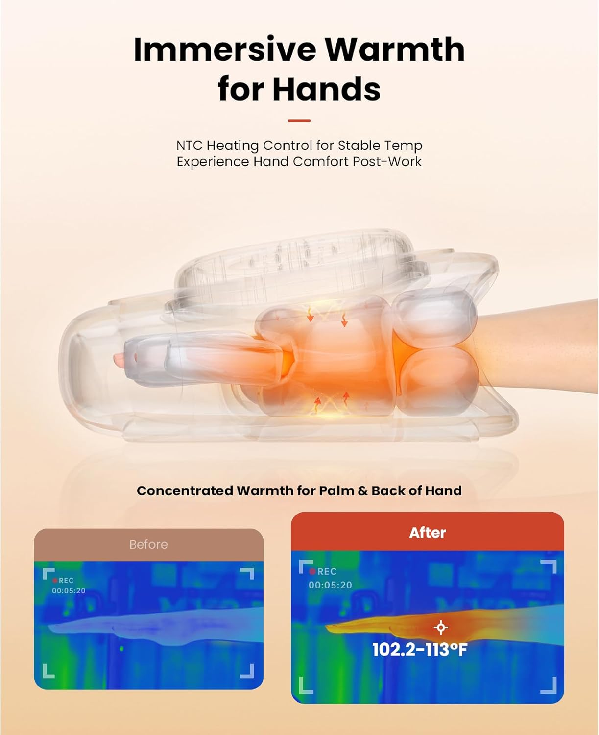 BOB and BRAD Hand Massager with Heat and Compression, Individual Fingers, Cordless & Portable Hand Massager Wrist Massage for Arthritis and Carpal Tunnel, Relax for Home Office, Ideal Gifts for Women Men image number 5