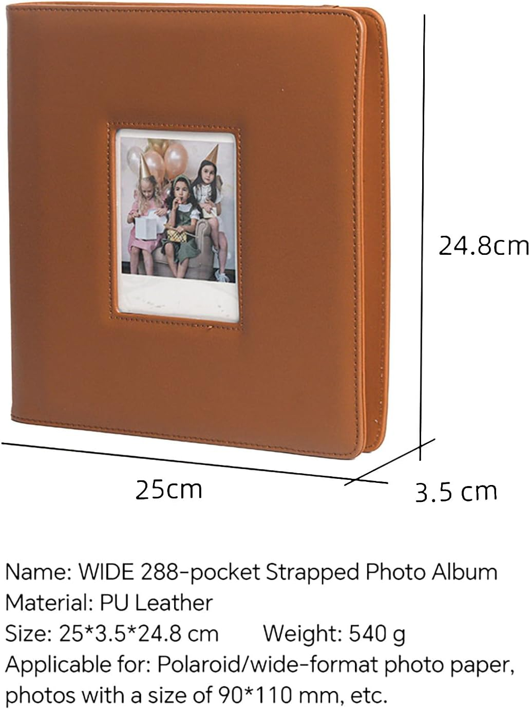 LIFEBEA Large Photo Album 288 Pockets - Holds Polaroid I-Type 600 SX70 & Fujifilm Wide Photos (Up to 9X11Cm) - PU Leather Cover with Photo Window & Strap Closure (Brown) - Green image number 5