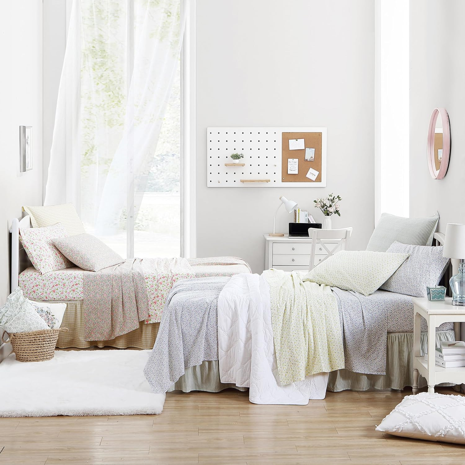 Laura Ashley Home - Cotton Ruffled Bedskirt, Lightweight & Classic Style (Ticking Stripe Green, Twin)