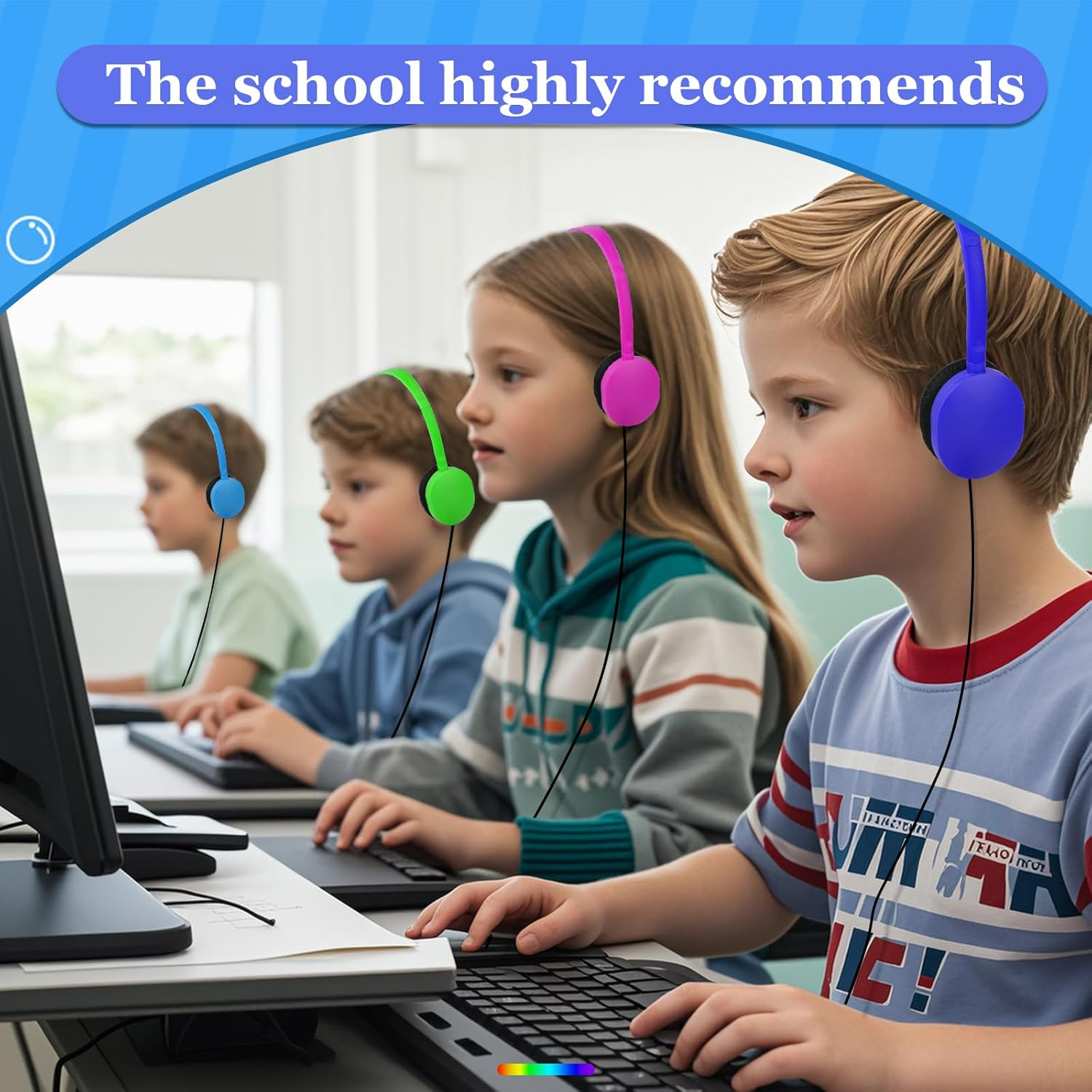 GDBOMA Type C Headphones Bulk for Classroom School Kids 10 Pack,Usb C Wired Headphones for School,Phone,Tablet,Laptop,Pc,Online Class,Meeting,Web Conference,Practice,Test Mixed Colors image number 5