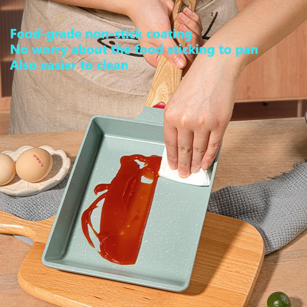 Japanese Omelette Pan, Nonstick Tamagoyaki Egg Pan-Rectangle Tamago Pan, Omelet Pan Small Frying Pan with Spatula & Whisk-Pfos & PFOA Free(Green) image number 4