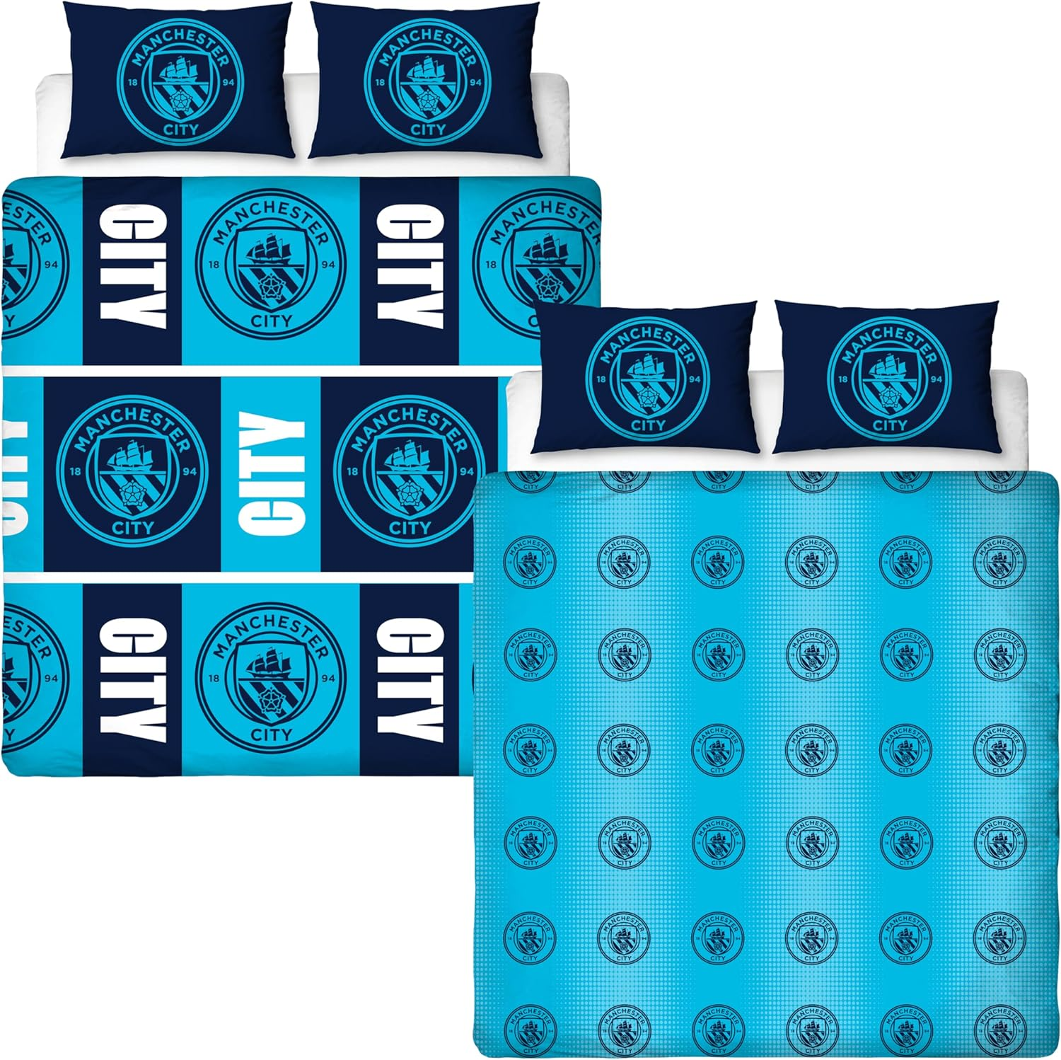 Manchester City FC Official Single Duvet Cover Set | Flashy Design | Blue Reversible 2 Sided Football Bedding Cover Official Merchandise Including Matching Pillow Cases | Polycotton