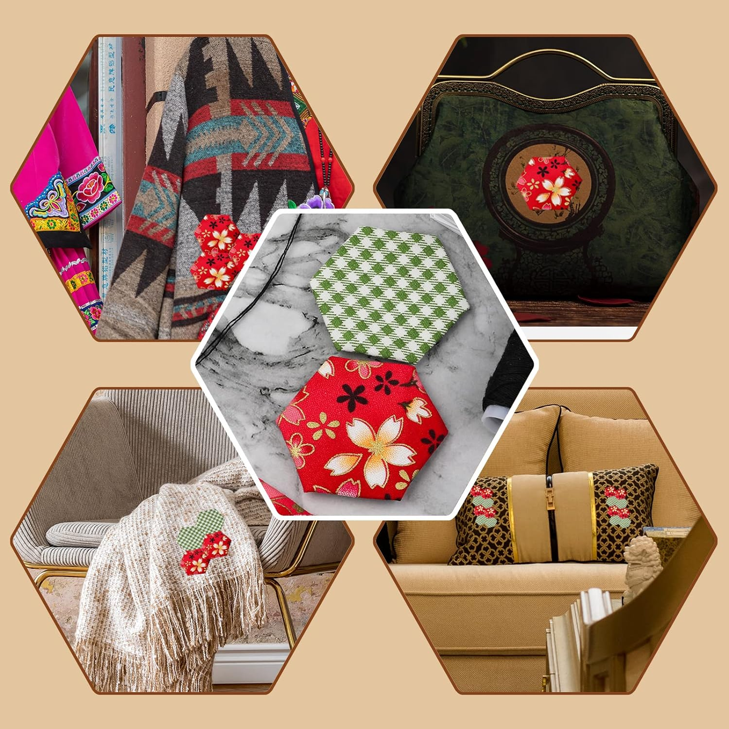 300Pcs Hexagon Paper Piecing Template, 1 Inch Paper Piece Templates Hexagon Paper Piecing Shapes for Quilting Supplies for Splicing Patchwork image number 4