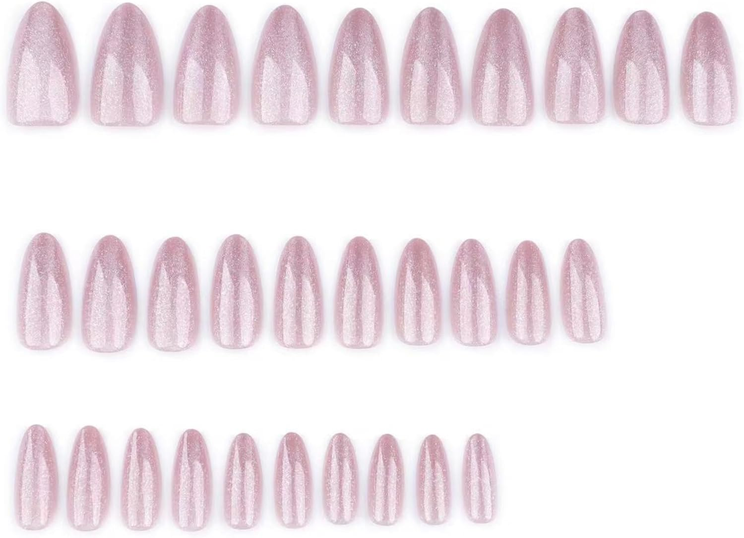 KAVI' S 24Pcs French Tip Stick on Nail Cat Eye Press on Nails Pink Nude Gradient Glitter Fake Nails Almond Acrylic False Nails Jerry Glue for Women Girls image number 2