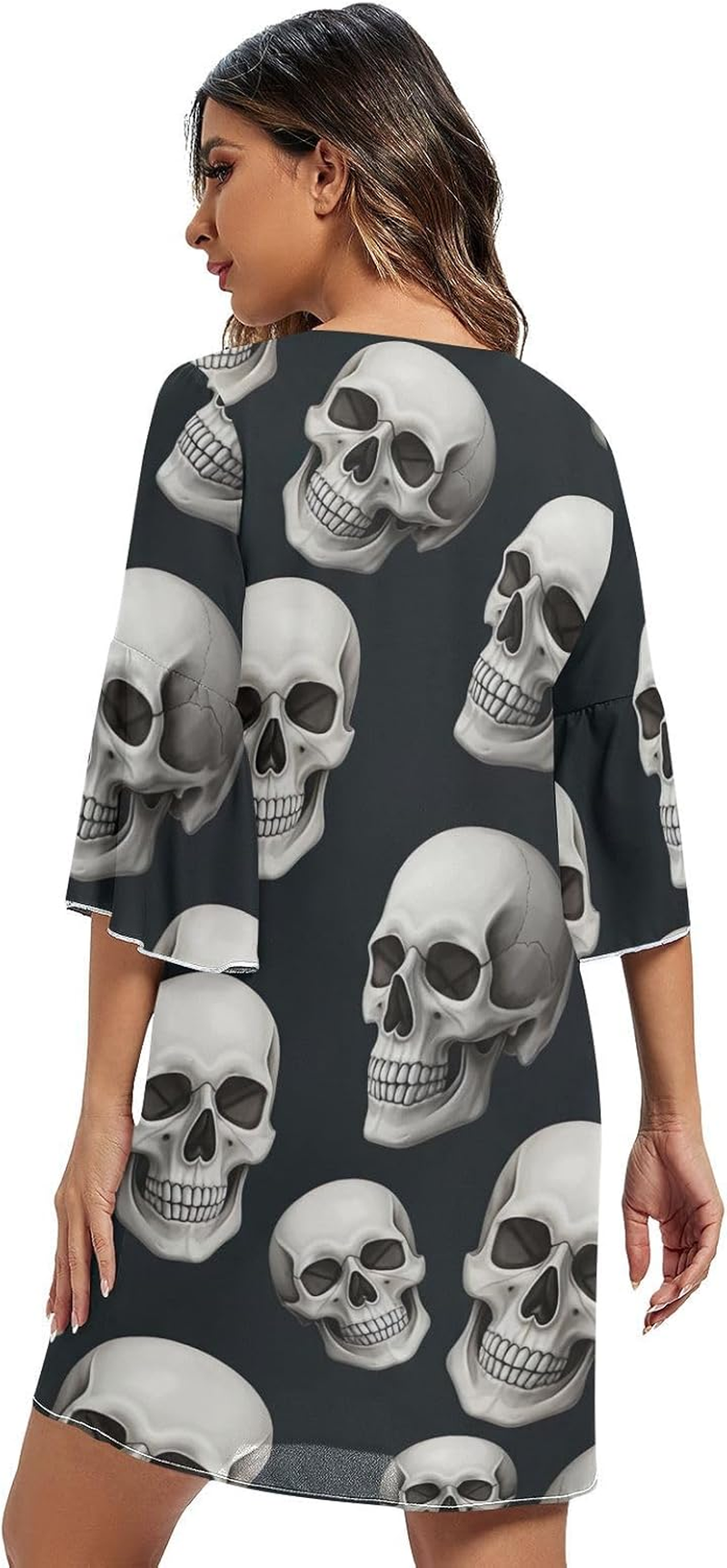 Black White Skulls Chiffon Dress Printed Line Maternity Dress image number 3