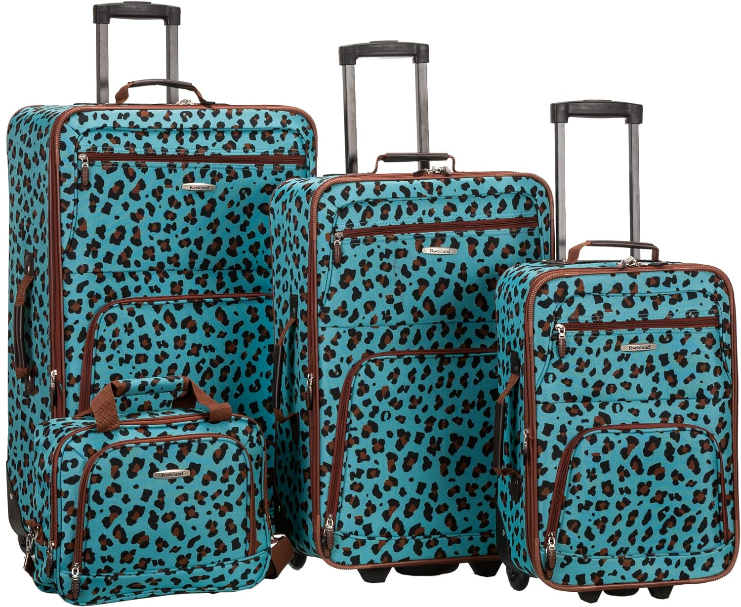 Rockland Jungle Softside Upright Luggage Set, Pink Leopard, 4-Piece Set (14/29/24/28), Jungle Softside Upright Luggage Set