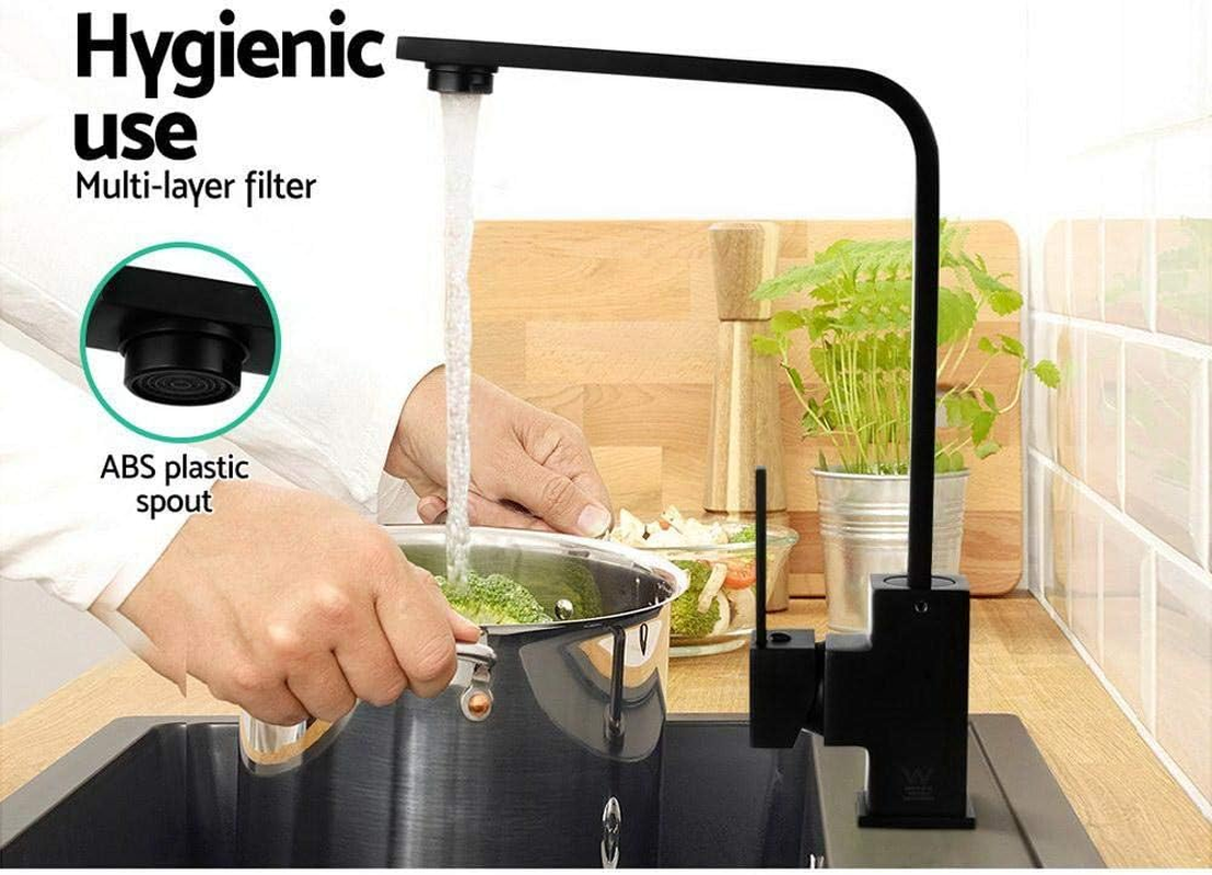Cefito Kitchen Tap, 360&deg; Gooseneck Sink Mixer Taps Spray Head Rotating Faucet Water Aerator for Home Bathroom Laundry, Brass Body Hot and Cold Switch Black image number 2