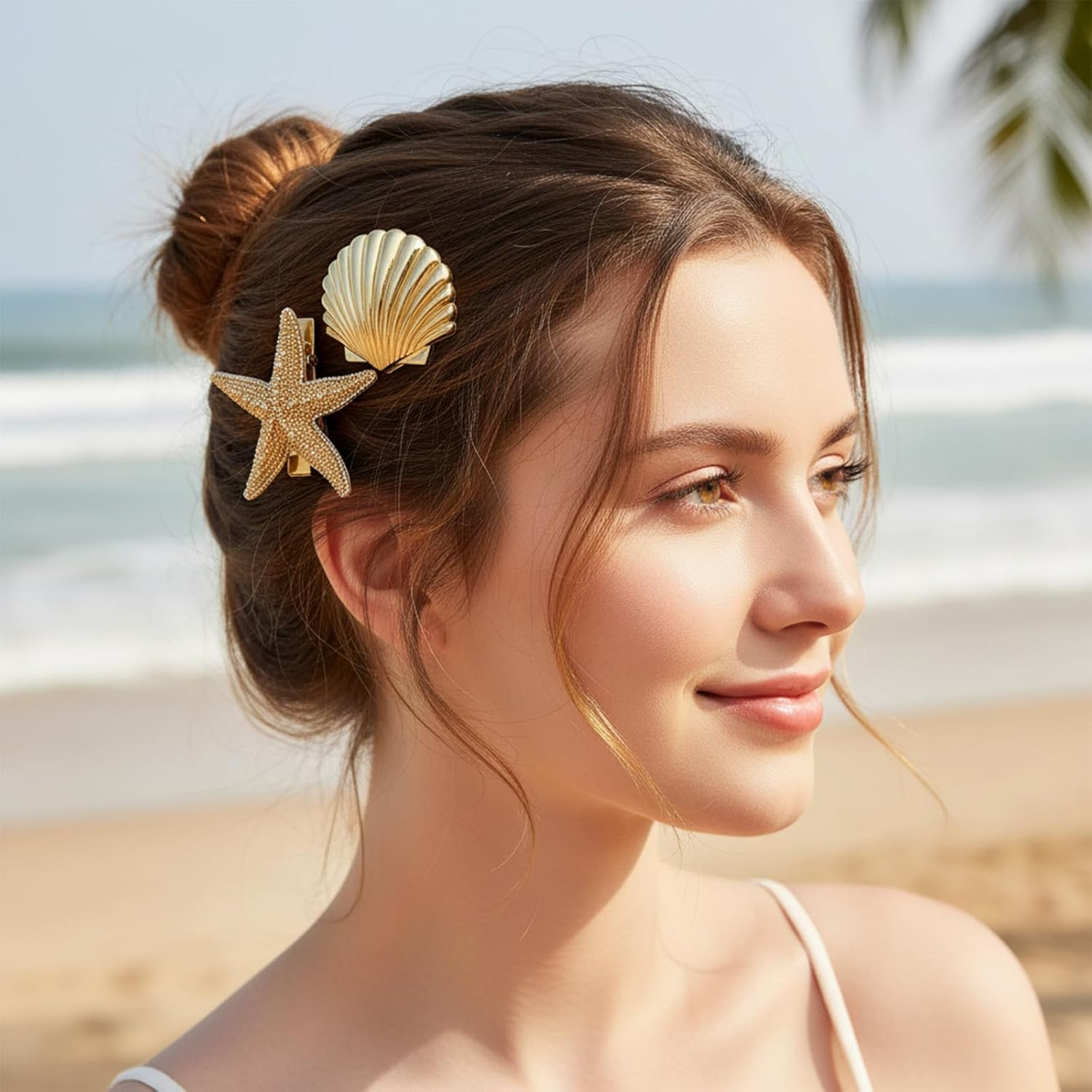 XLIUAX Pack of 6 Golden Sleeve Starfish Shell Hair Clips, Small Metal Hair Clips, Alligator Clips for Women and Girls, Party, Daily Life, Leisure, Beach Party image number 2
