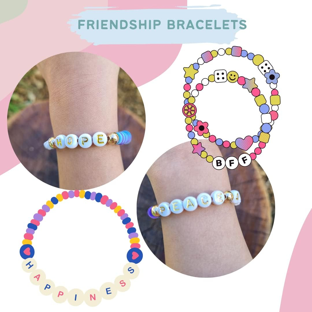 LIV&LOVE Polymer Clay Beads Set, DIY Heishi Beads for Jewellery Making, Flat Clay Polymer Beads for Bracelet Making Kit (PASTEL + SOFT GOLD Clay Bracelet Clay Beads Kit) image number 2