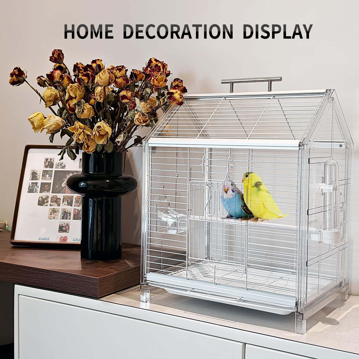 Birdcages 20.5 Inch Small Bird Cage, Parrot Cage, Portable Bird Carrier, Travel Carrier Cage for Home, Outing, Pet Clinic, Temporary Placement, for Small Medium Birds(White) image number 3