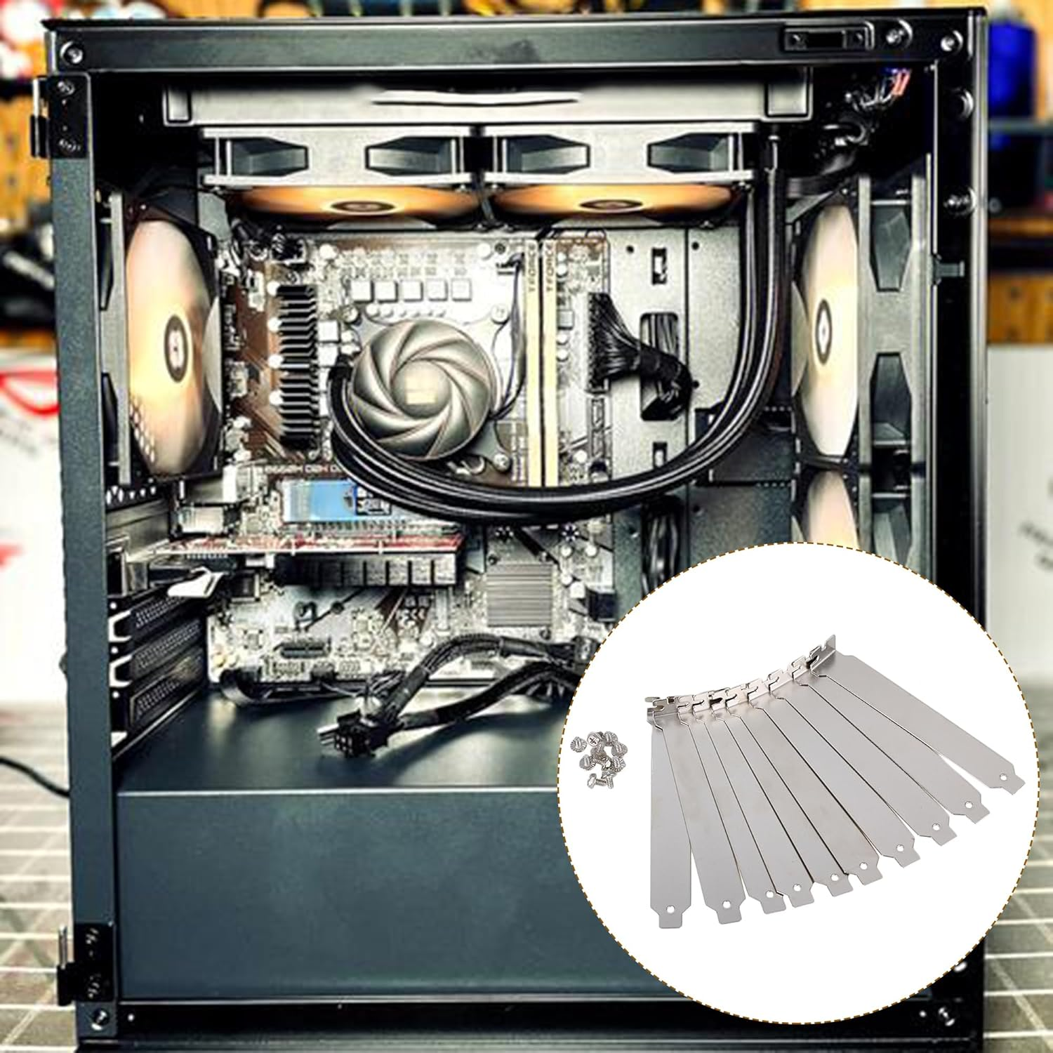 RDEXP 12X2Cm Silver Stainless Steel Computer Case Rear Slot PCI Bracket Blank Filler Cover Plate Flat Section with Screw Set of 10 image number 5