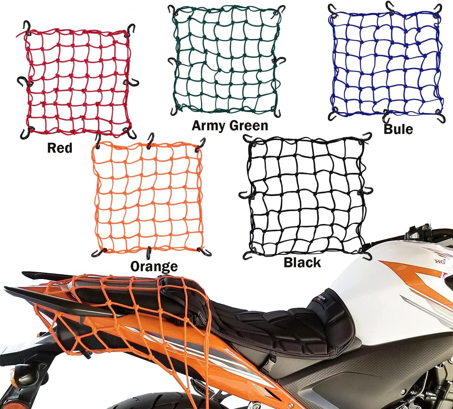 Small Cargo Net 15"X15" Stretches to 30"X30" with Thicken Hooks | Natural Latex Core, Tight 2&rdquo;X2&rdquo; Mesh Heavy Duty Bungee Net for Motorcycle Helmet, Bike, ATV, UTV, Luggage image number 4