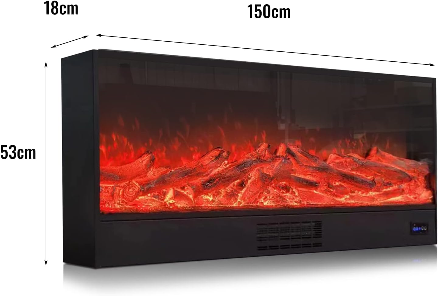 USOR Electric Fireplace 150Cm Recessed Wall Mounted Heater Linear Fireplace Smoke-Free Wood Charcoal Led Ultra Thin Remote Control 7 Colors Flame 5 Levels Dimmable Insert Fireplace Heating 750W/1500W image number 5