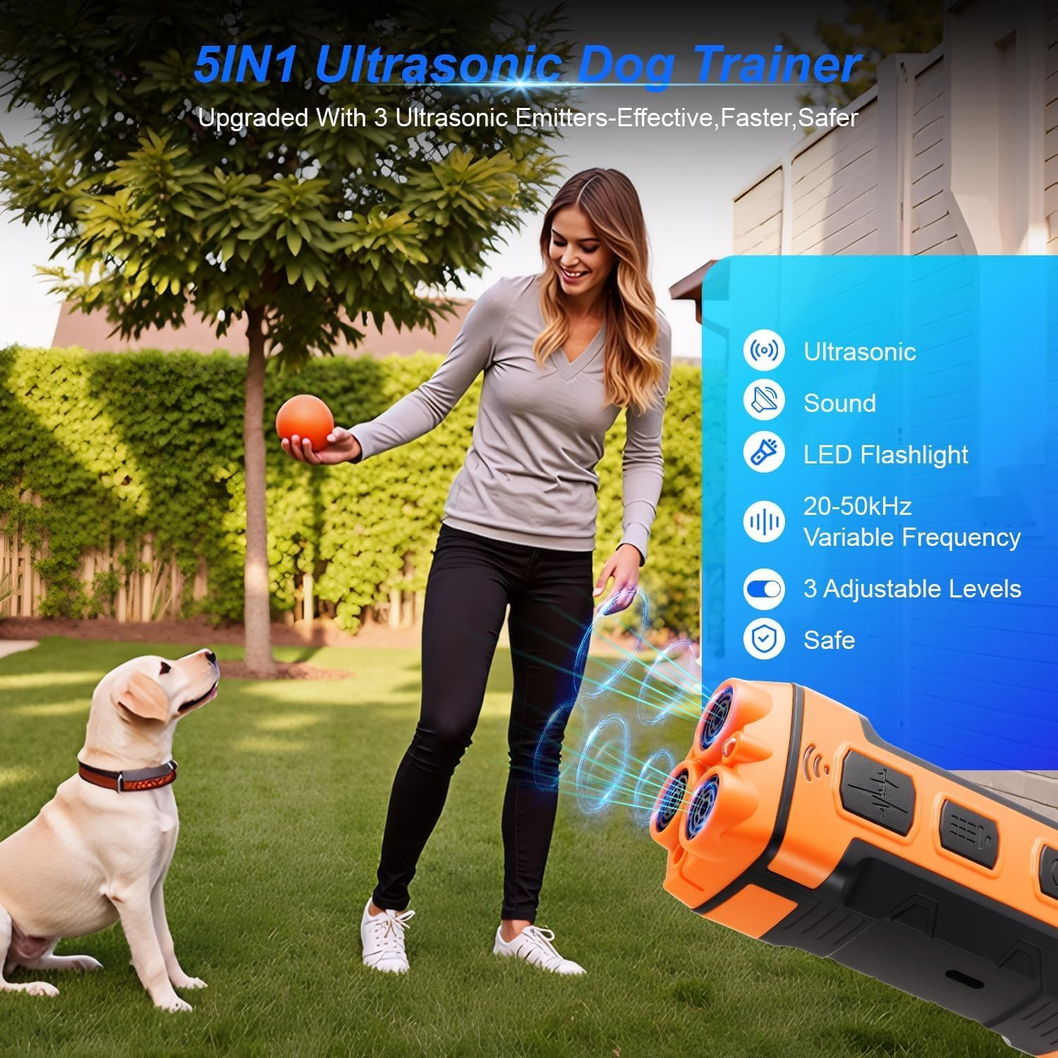 APEXORIGIN Dog Bark Deterrent Device, 3X Ultrasonic anti Barking, 6 Training Modes 10M Range Barks No More Indoors Outdoors Behavior Correct Safe & Humane Rechargeable Compact Bark Control for Dogs