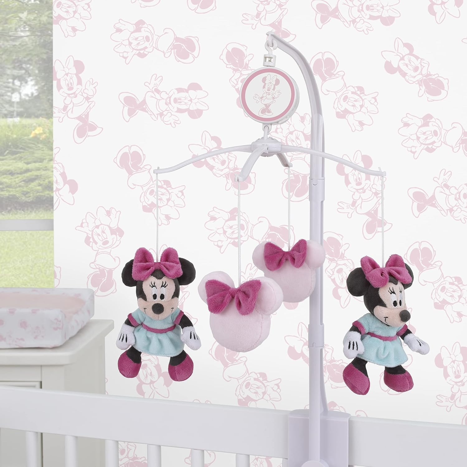 Disney Minnie Mouse Be Happy Pink & Aqua Plush Musical Mobile, Pink, Aqua, Raspberry - Mickey Mouse - Timeless Mickey image number 5