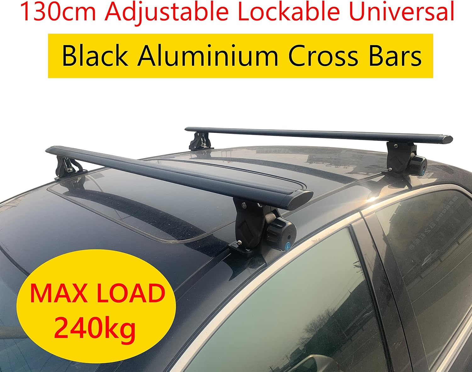 Elora Car Roof Rack Cross Bars Luggage Carrier Vehicle Adjustable 130Cm Black image number 5