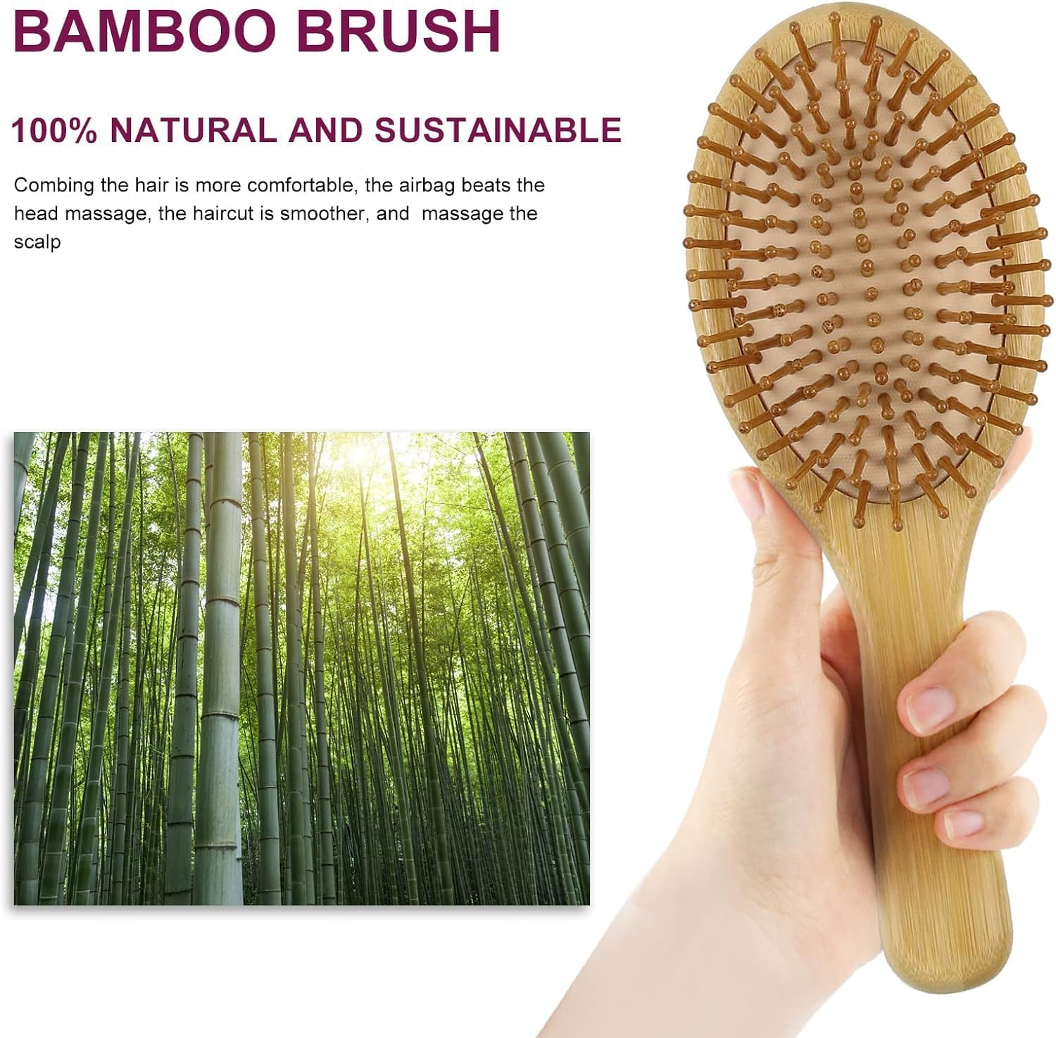 Havvo Hair Brush, Natural Bamboo Paddle Detangling Hairbrush, Massage Scalp Thick/Thin/Curly/Dry Hair for Women & Men Yellow image number 5