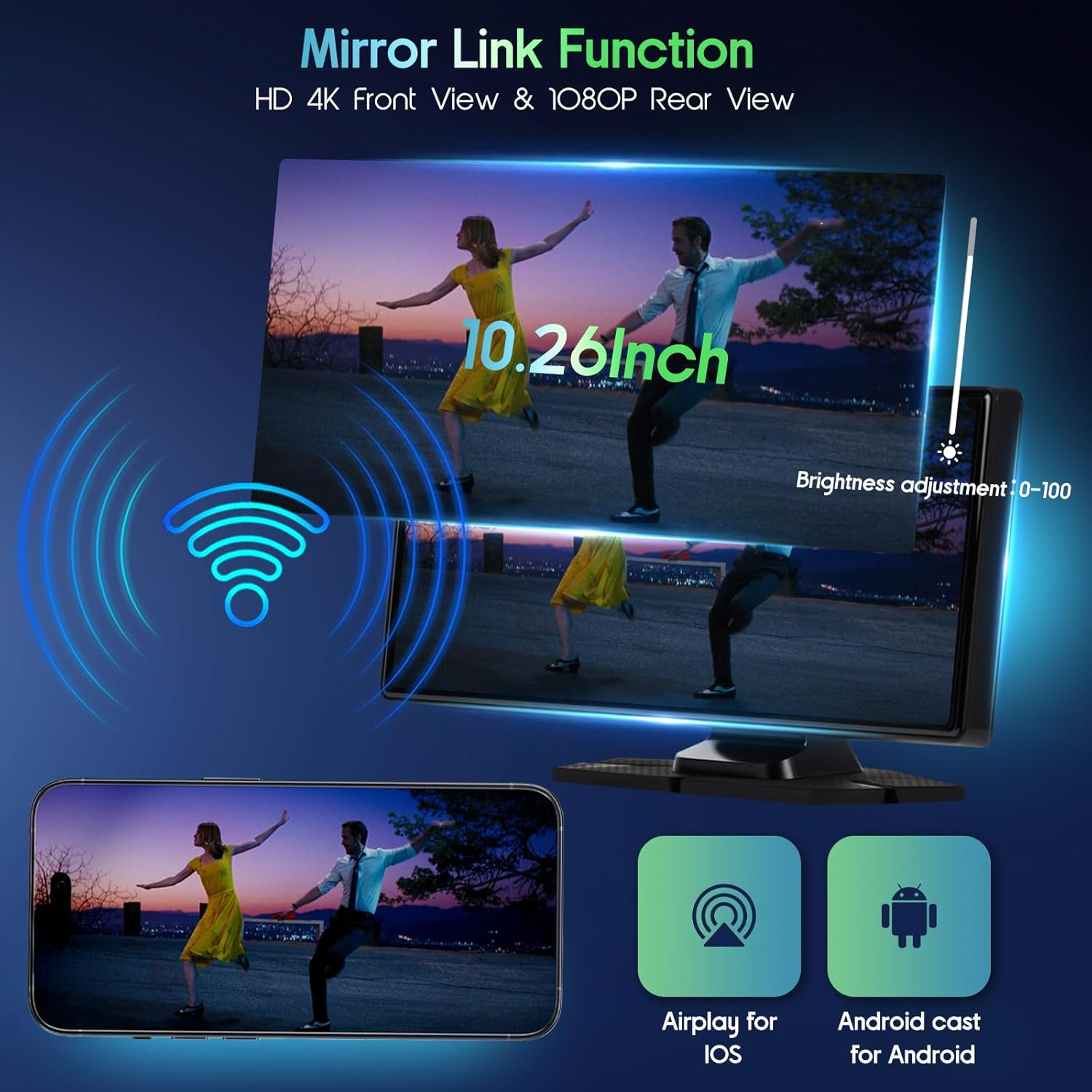 Advwin Wireless Carplay & Android Auto, GPS Navigator System with 10.26'' HD Touch Screen, 4K Front & 1080P Rear Camera, for GPS Navigation, Airplay, Mirror Link, FM, AUX, Voice Control, Bluetooth image number 1