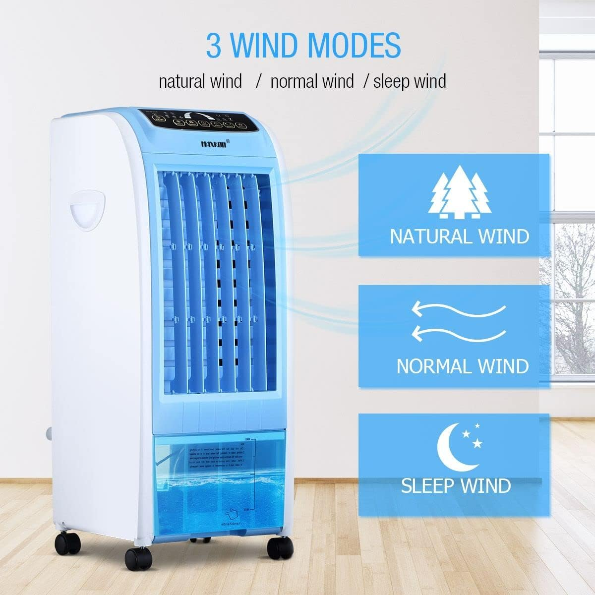 Maxkon 3In1 Evaporative Air Cooler, 7L Water Tank Quiet Fan, Purifier Humidifier Portable Cooling Fan,3 Modes Blue image number 2