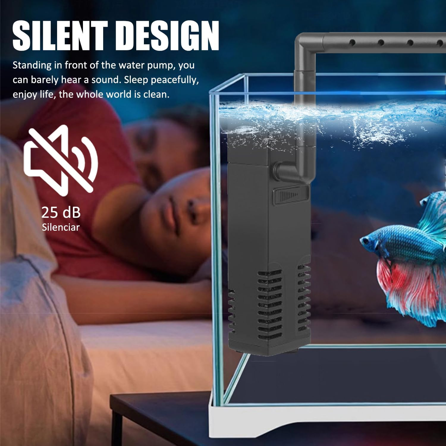 Submersible Fish Tank Filter, 6W Aquarium Filter with Water Pump, 600L/H Adjustable Internal Fish Tank Filter, for Aquarium Filtration, Oxygenation, Circulation image number 1