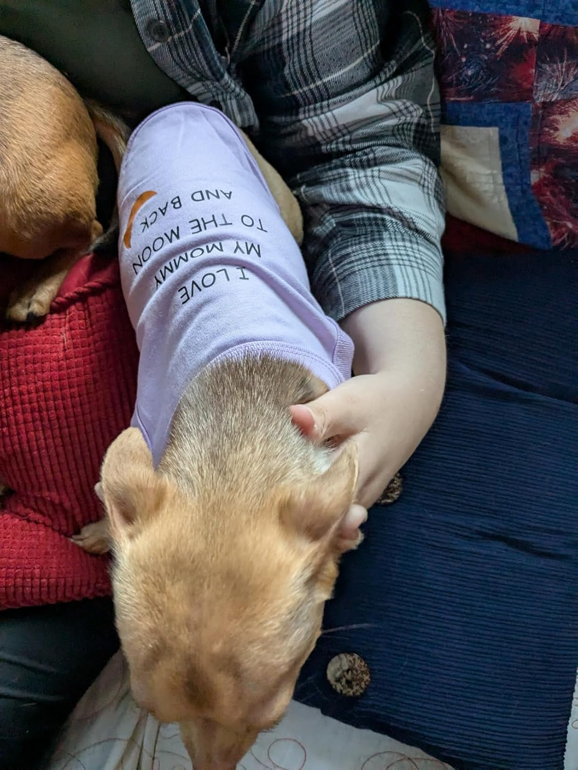 Love Mom Dog Clothing for Small Boy Dogs, I Love My Mommy to the Moon and Back Print Doggy Dress Shirts for Male Puppies Shih Tzu Maltese (Neck Girth 11.02'') image number 6