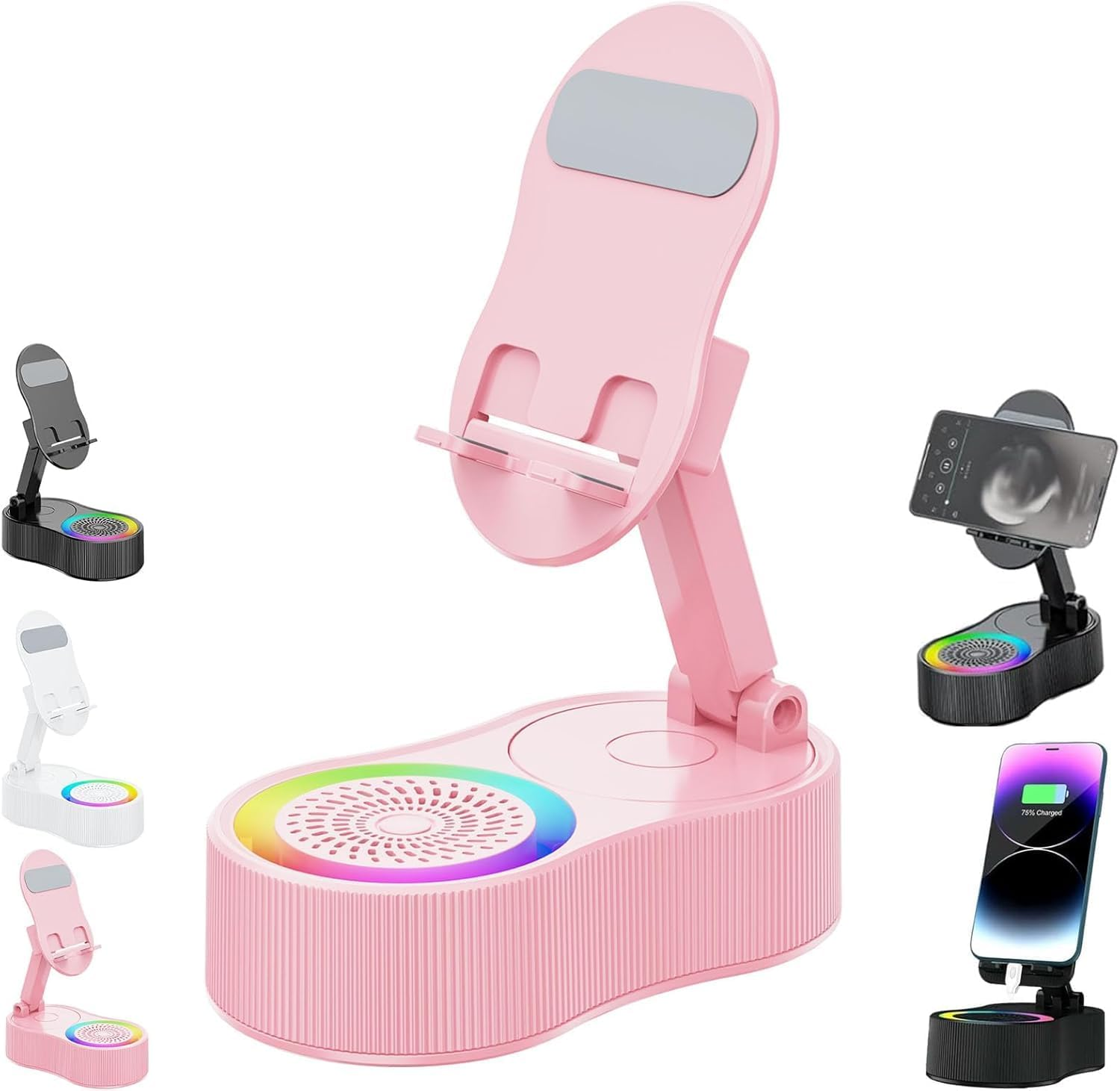 Sonicdrop Dock &ndash; No-Pair Magic Speaker & Charging Stand, Sonicdrop Dock Holder Foldable Cellphone Stand,Wireless Induction Audio Bluetooth Speaker, Drop-To-Play Sound,360 Degree Rotation (Black A)