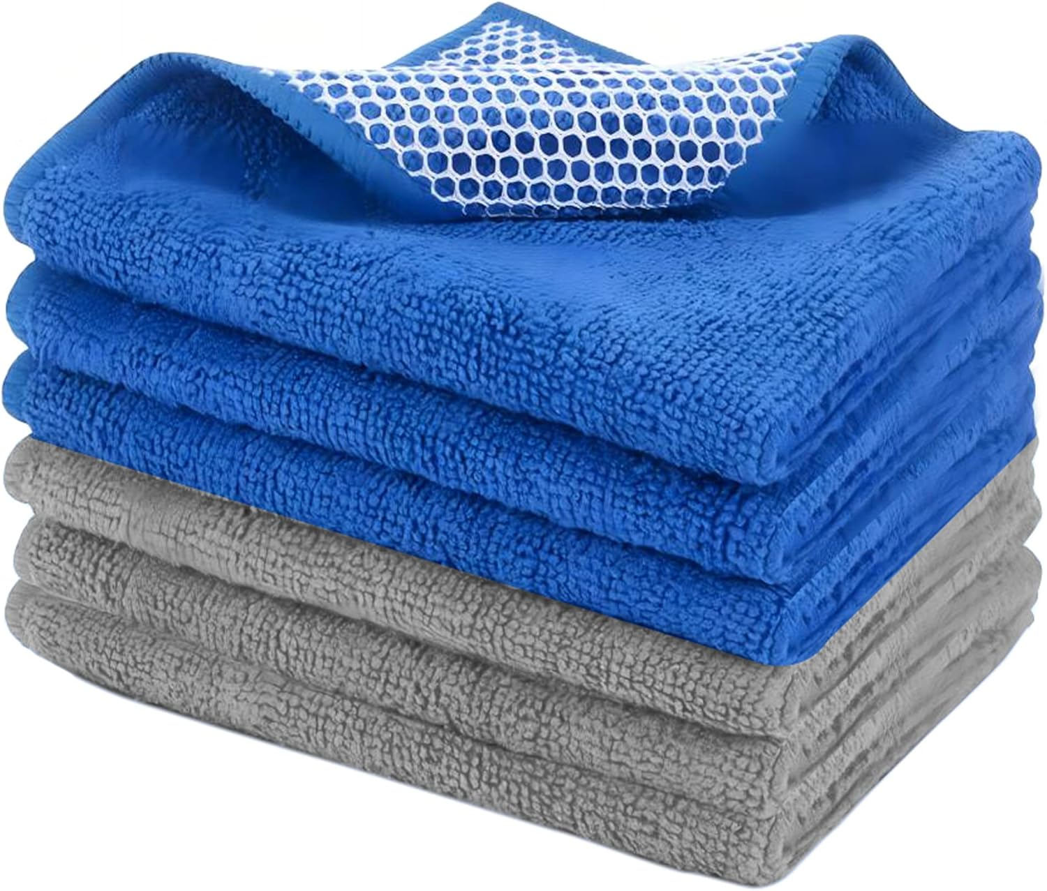 Microfieber Dish Towels with Poly Mesh Scouring Side for Cleaning Kitchen/Home/Bathroom,30Cm X30Cm,6Pack,Blue