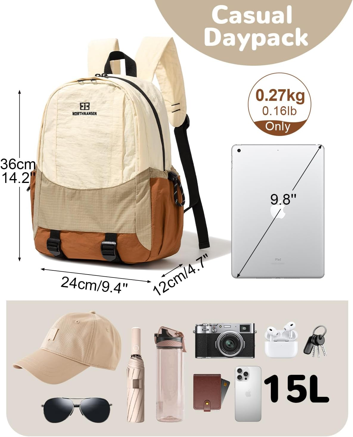 Outplea 15L Ultralight Backpack Men Women Lightweight Small Casual Hiking Backpack Daypack Outdoor Sporty Waterproof School Bag for Teenagers University Trekking Hiking image number 2