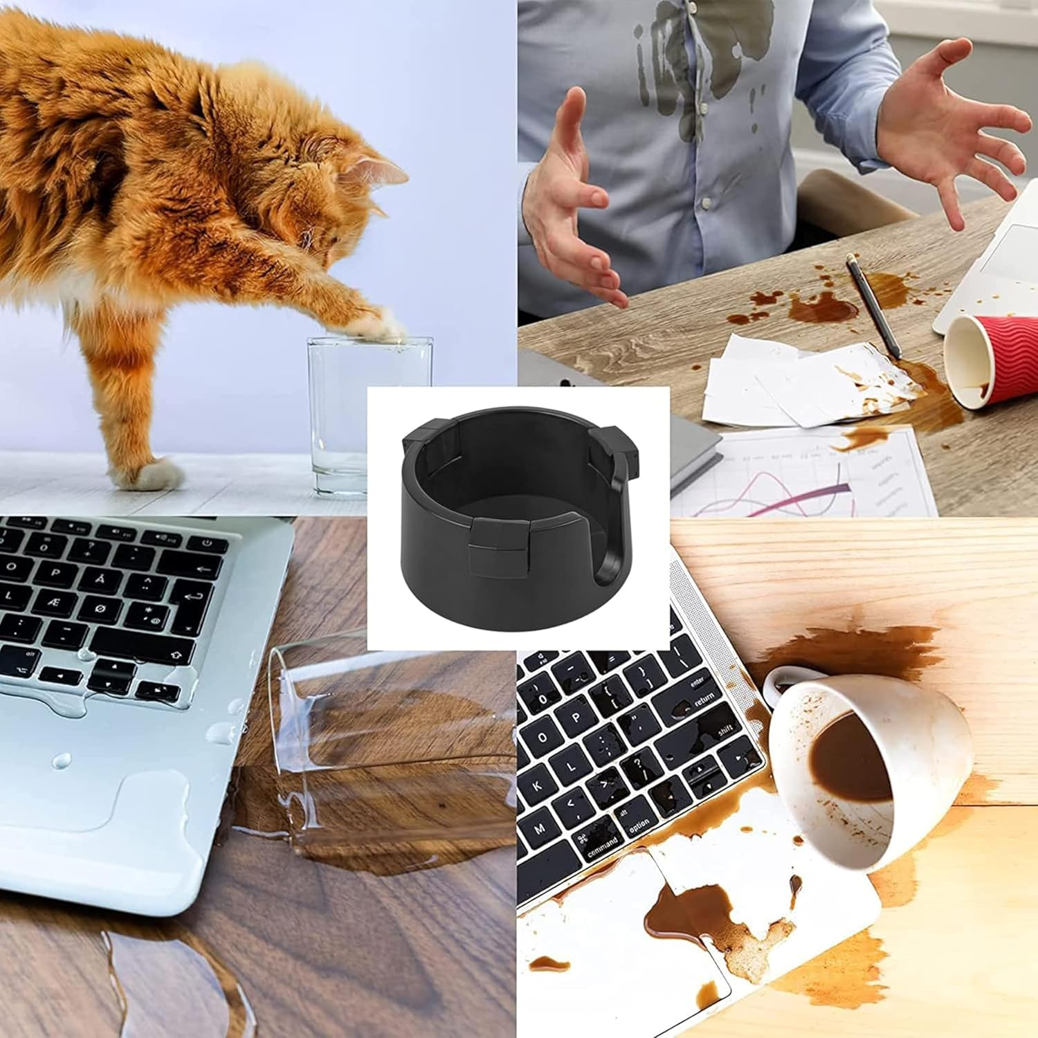 2 Pack Adjustable Anti-Spill Cup Holder for Desk &ndash; Non-Tipping, Non-Slip Plastic Drink Coaster for Office, Home & Desktop &ndash; Black