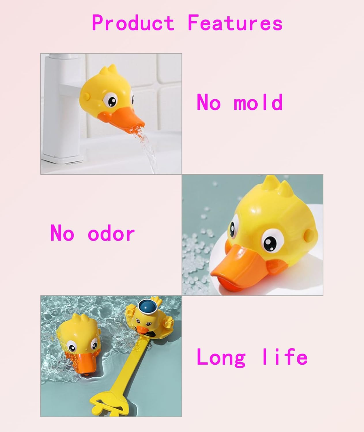 Kids Faucet Extender 2-Piece Set, Cute Yellow Duck Design, Safe Bathroom Sink Helper for Toddlers and Babies, Faucet Extender and Faucet Switch Extender image number 1