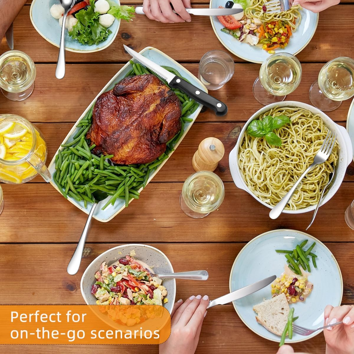 Portable Outdoor Cutlery Set for Picnic, Camping Dinnerware Set with Spoon Fork Knife, 10 Piece Mess Kit for 2, Stainless Steel Silverware Set with Organizer, Travel Camping Flatware Set (Silver) image number 1