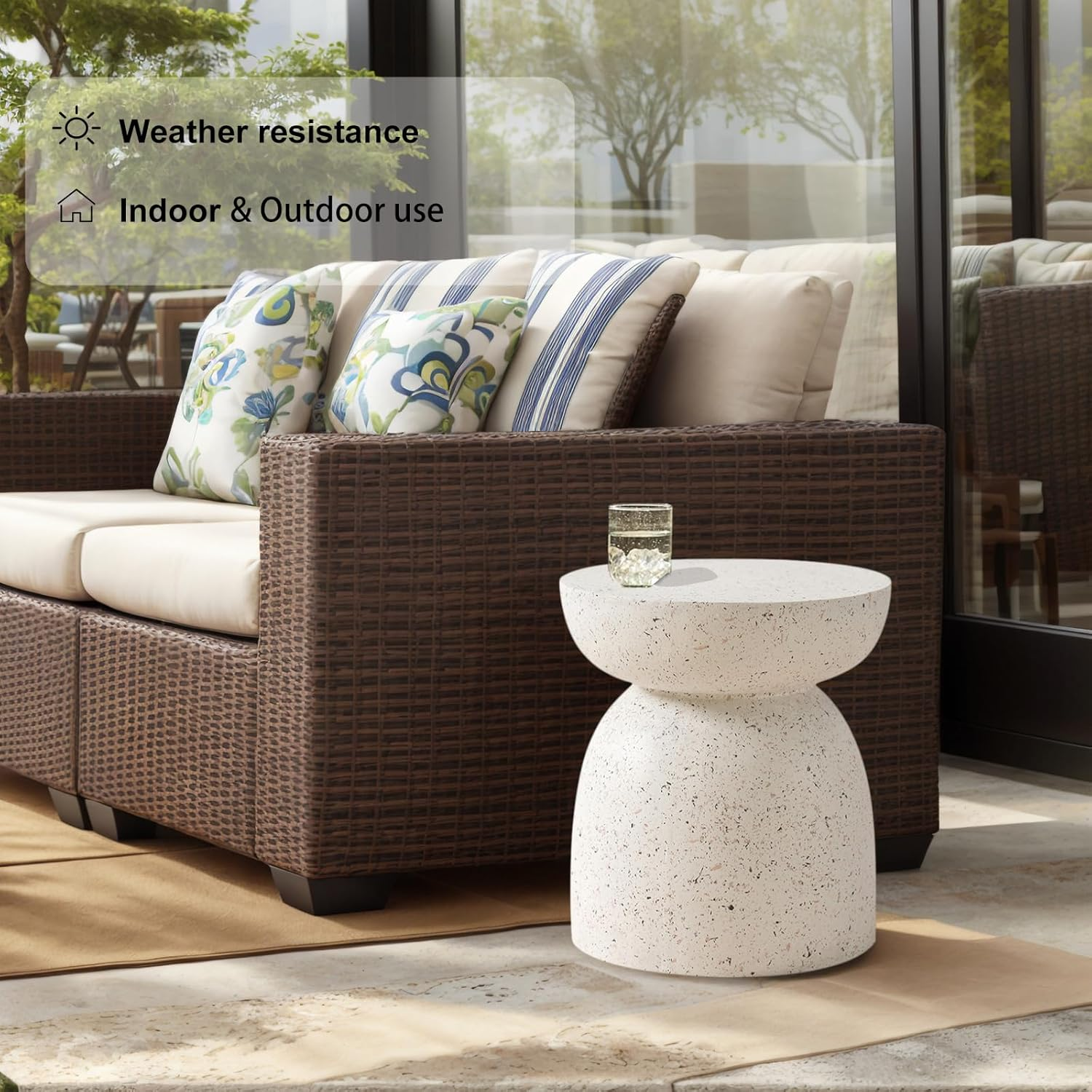 BRMM MIA round Side Table,End Table, Vintage Terrazzo Coffee Tables, Bedside Table for Living Room, Bedroom, Office, Cafe, Waterproof Concrete Stool Stand Outdoor（Style 1 image number 3