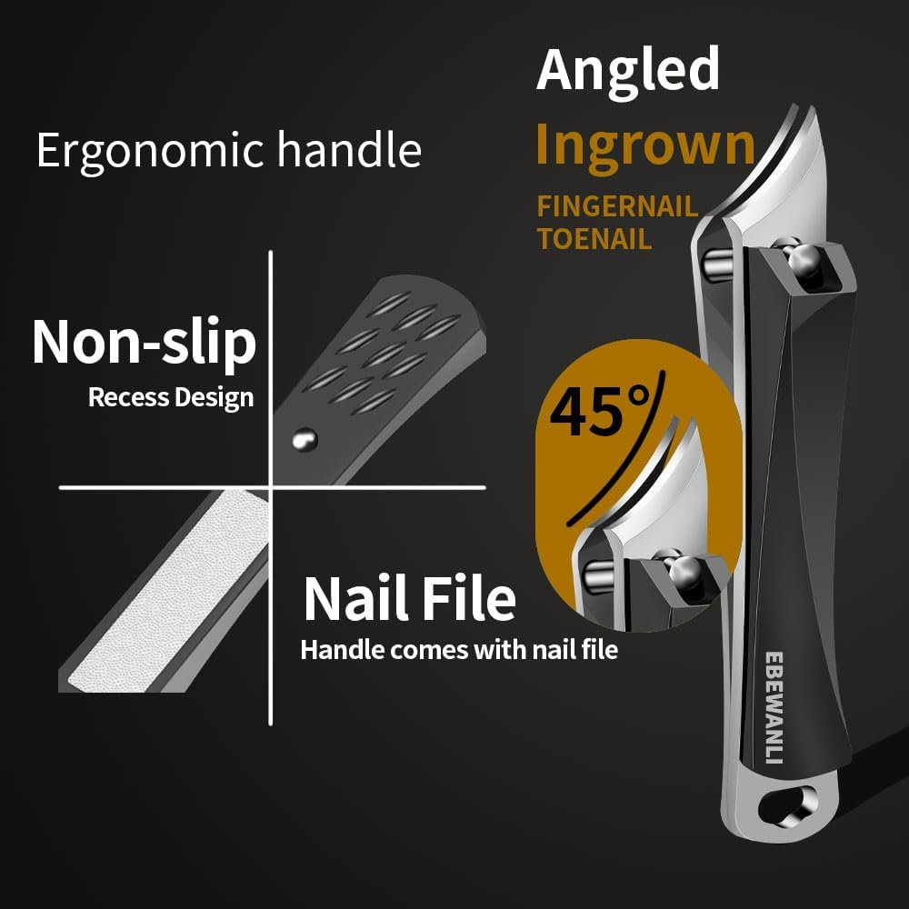 EBEWANLI Ingrown Nail Clippers, Slant Curved Blade Toe Nail Clippers for Ingrown Toenails & Fingernail, Stainless Steel Podiatrist Toenail Clippers, Angled Nail Clippers for Seniors, Men, Women