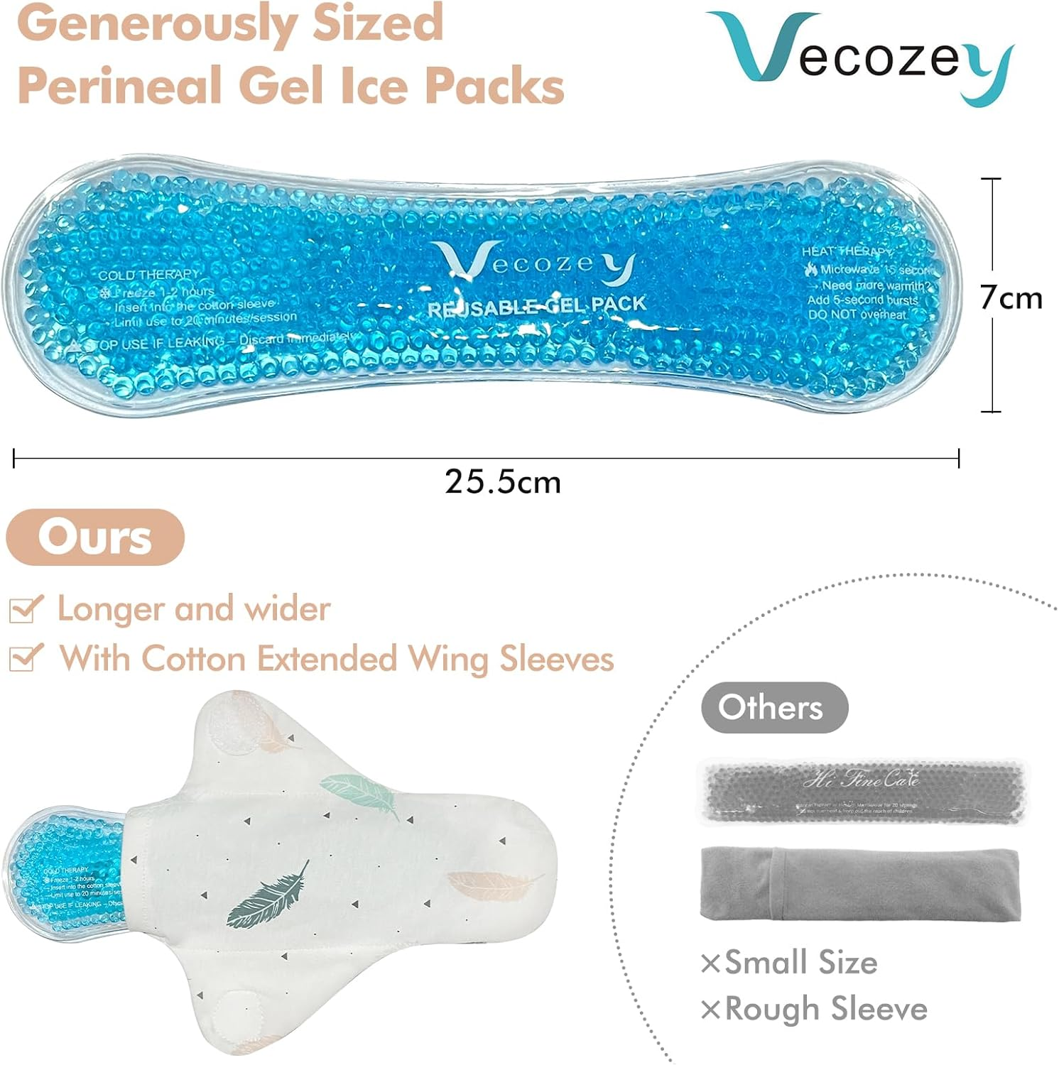 Vecozey 2 Perineal Ice Packs for Postpartum Care, Reusable Hot & Cold Gel Ice Wraps with Washable Cotton Sleeves, Cooling Ice Pads Effective Relief for Post Partum Pain, Hemorrhoids, Delivery image number 1