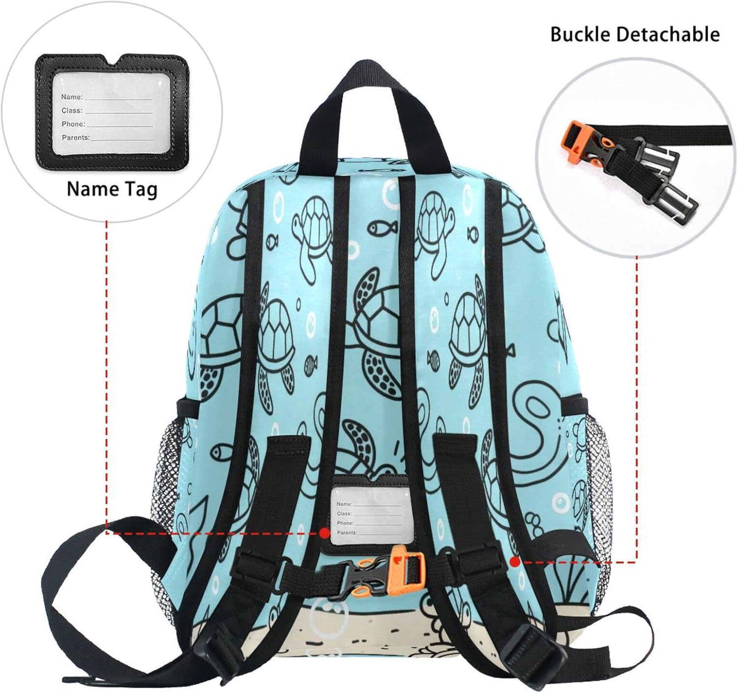 Miaozhen Blue Ocean Turtle Kids Backpacks for Boys Safety Books Bag with Name Tag for Girl Bulto Para Ni?Os image number 4